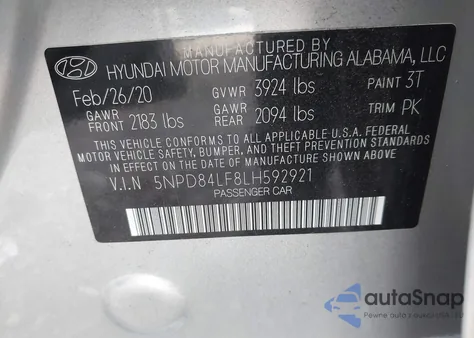 2020 Hyundai Elantra Sel from USA, damaged, VIN 5NPD84LF8LH592921